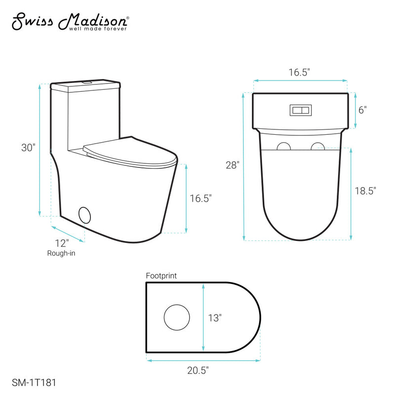 Dreux One Piece Elongated Dual Flush Toilet with 0.95/1.26 GPF