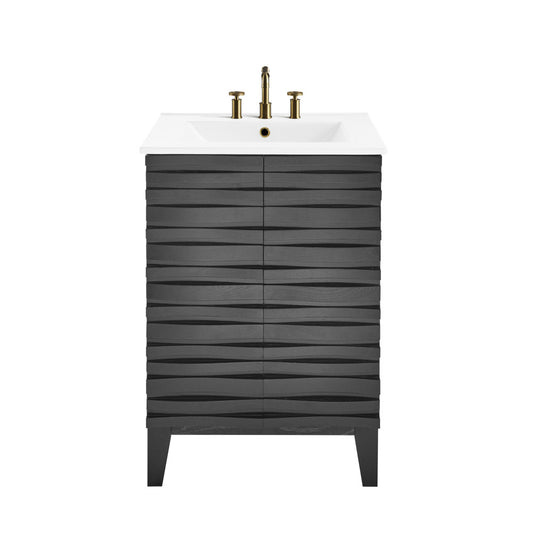 Cascade 24 in. Black Oak Bathroom Vanity With White, 3-Hole Ceramic Sink Top