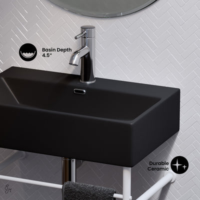 Claire 24 Ceramic Console Sink Matte Black Basin Matte White Legs