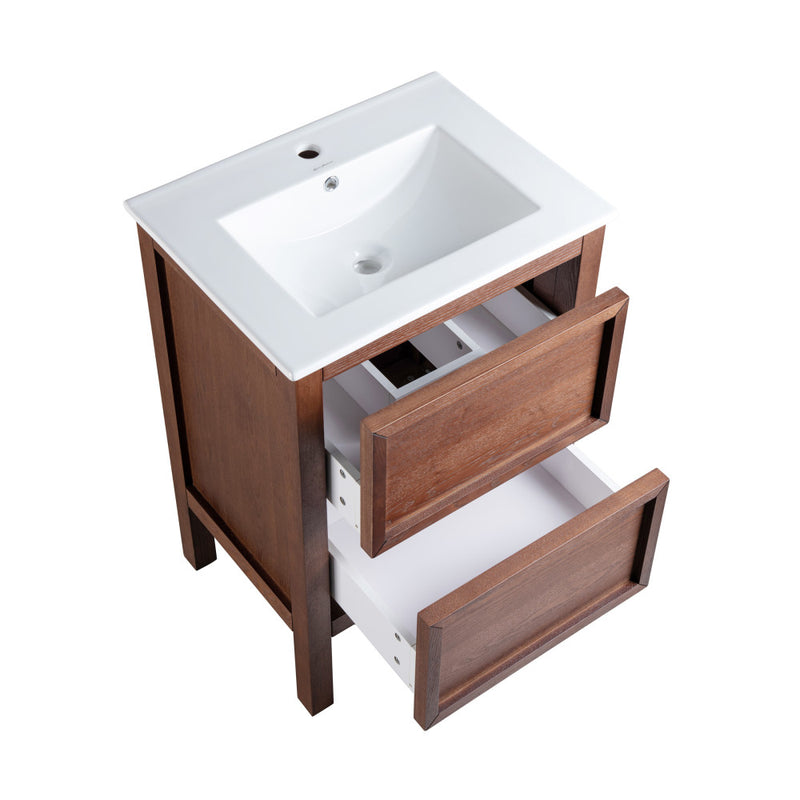 Nadar 24" Freestanding Bathroom Vanity in Brown Oak with Sink Top