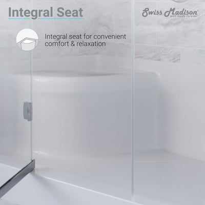 Aquatique 60" x 32" Single Threshold Shower Base With Left Hand Drain and Integral Right Hand Seat in White