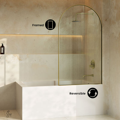 Porte 34 x 58 Framed Fixed 3/8 in. (10mm) Clear Tempered Glass Tub Door with Brushed Gold Frame