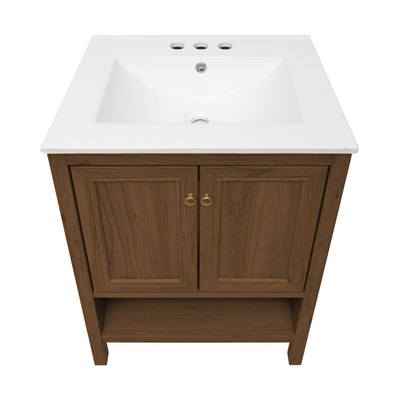 Château 24" Freestanding Bathroom Vanity in Brown Oak with 3-Hole Centerset Sink Top