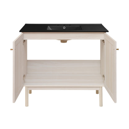 Classe 36" Freestanding Bathroom Vanity in White Oak with Black 3-Hole Widespread Sink Top