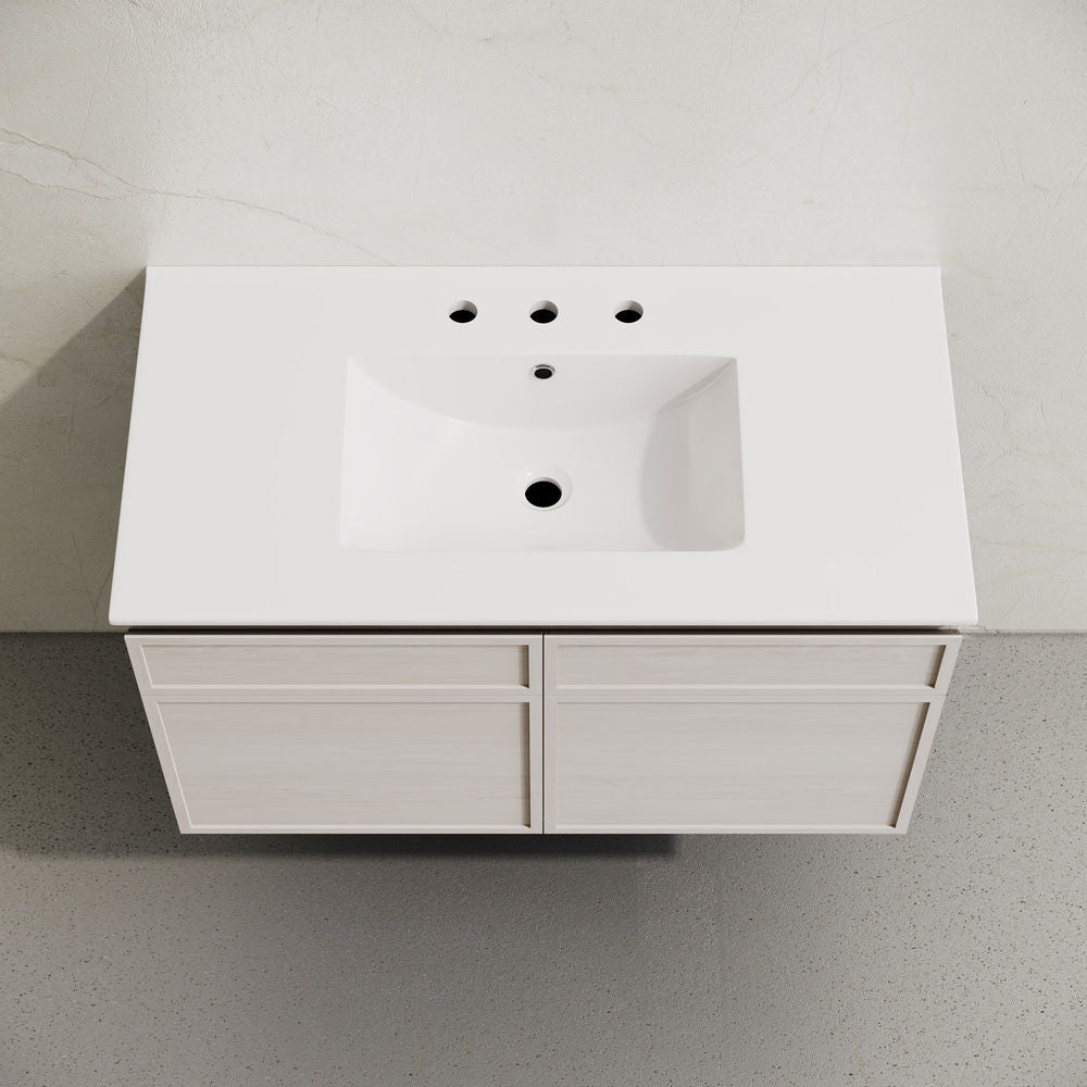 St. Tropez 36" Wall-Mounted Bathroom Vanity in White Oak with 3-Hole Widespread Sink Top