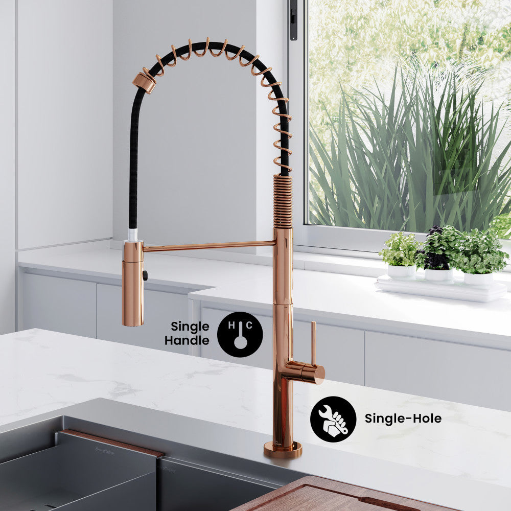 Chalet Single Handle, Pull-Down Kitchen Faucet in Rose Gold