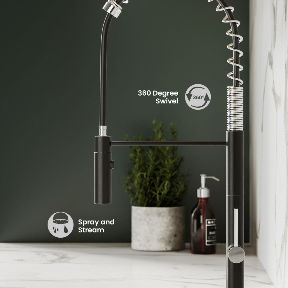 Chalet Single Handle, Pull-Down Kitchen Faucet in Brushed Nickel and Black