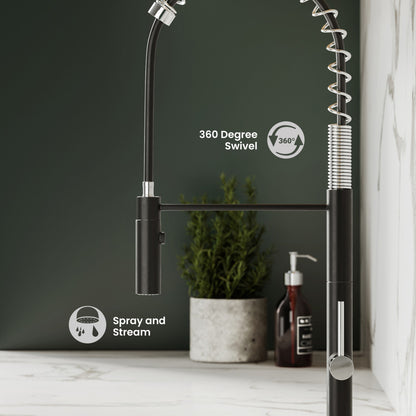 Chalet Single Handle, Pull-Down Kitchen Faucet in Brushed Nickel and Black