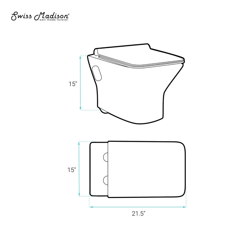 Carre Wall-Hung Toilet Bundle 0.8/1.6 GPF Dual Flush in Glossy White with Brass Flush Plate