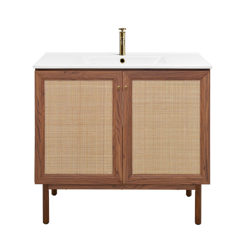 Classe 36" Freestanding Bathroom Vanity in Brown Oak with Sink Top