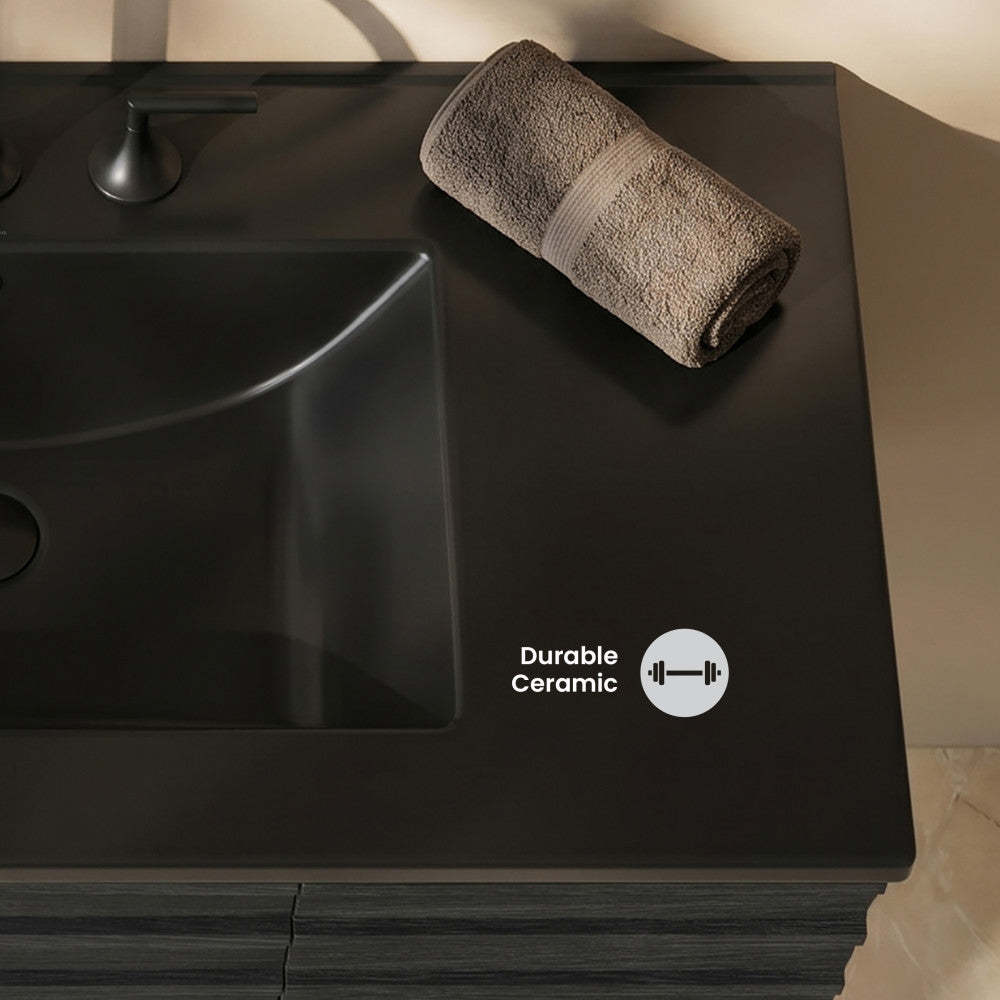 36" Ceramic Vanity Top with Three Faucet Holes in Matte Black
