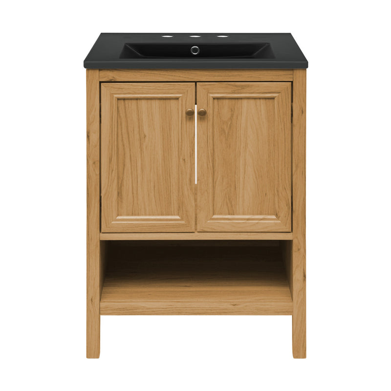 Château 24" Freestanding Bathroom Vanity in Golden Oak with Black 3-Hole Centerset Sink Top