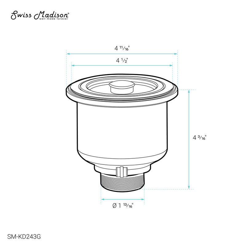 4.5" Stainless Steel Basket Drain in Gold