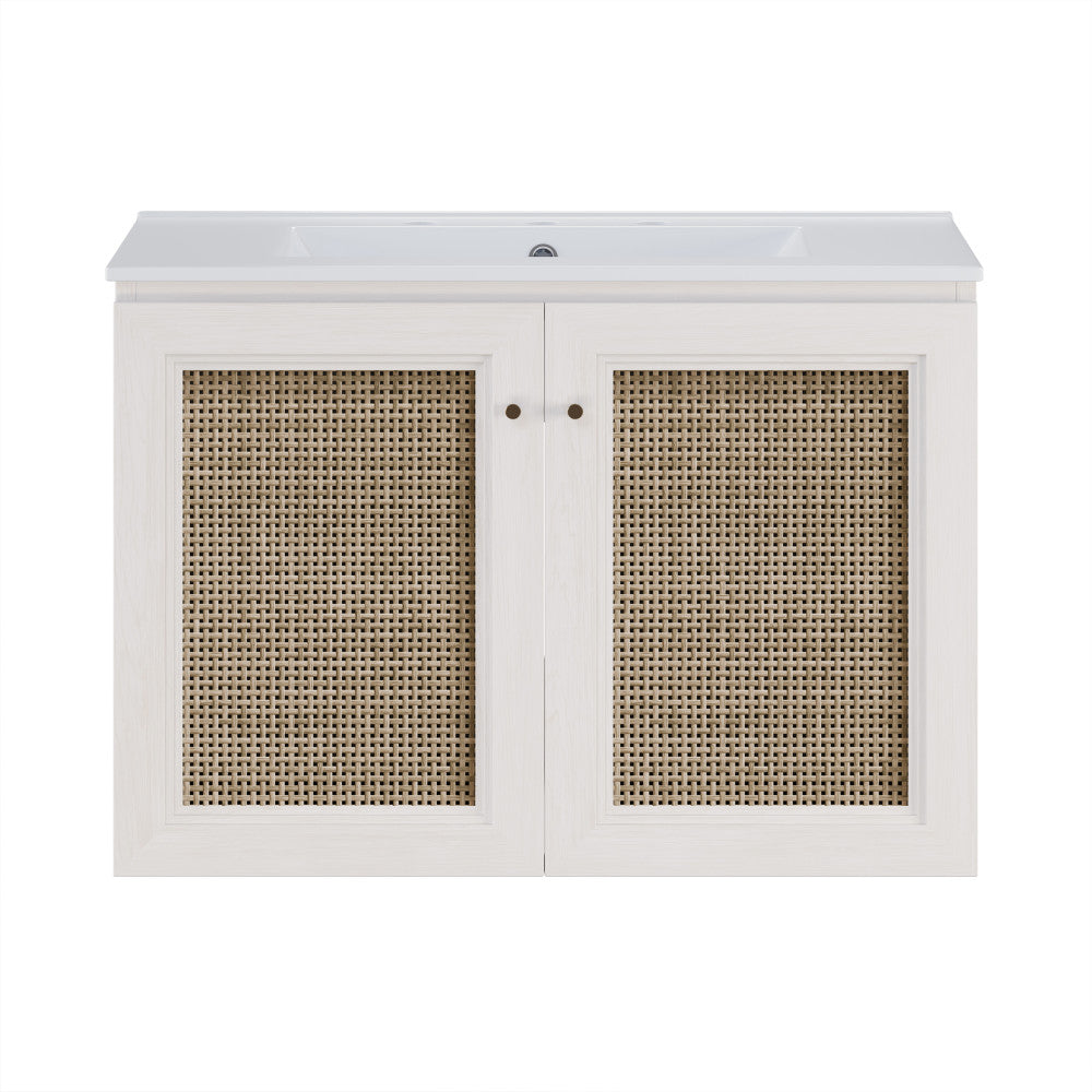 Classe 30" Wall-Mounted Bathroom Vanity in White Oak with Widespread Faucet Holes Vanity Top