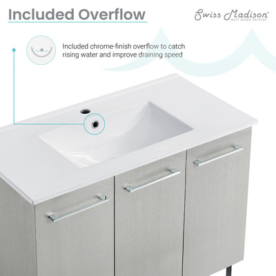 Annecy 36" Freestanding Bathroom Vanity in Gray with Sink Top