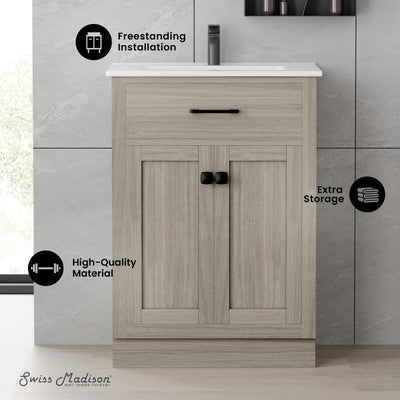 Burdon 24" Freestanding Bathroom Vanity in Weathered Oak with Sink Top