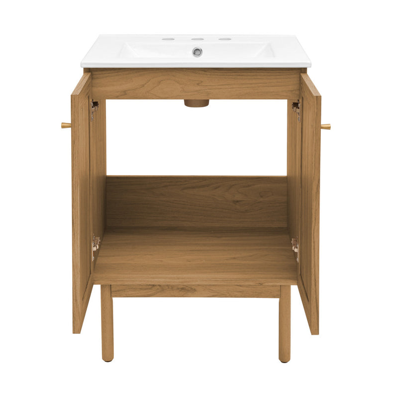 Classe 24 in. Oak Bathroom Vanity With White, 3-Hole Ceramic Sink Top