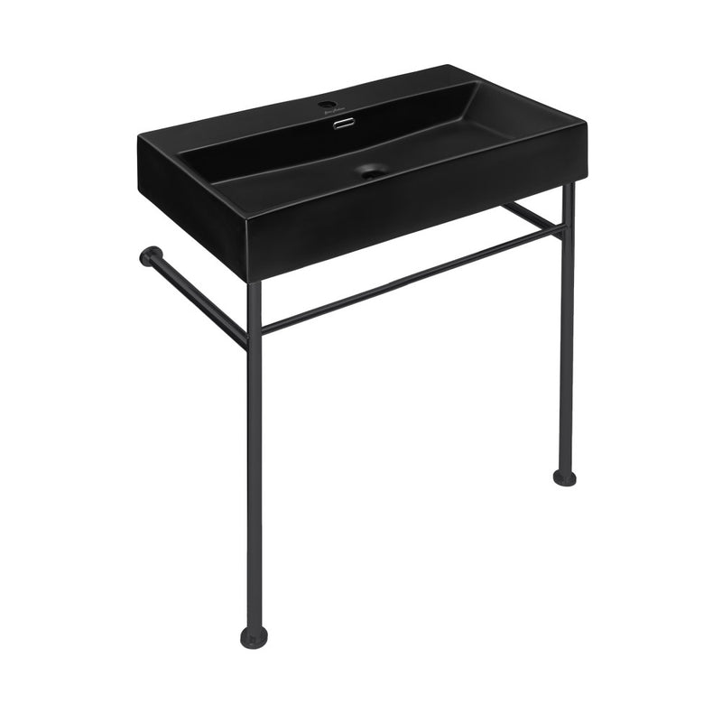 Claire 30 Ceramic Console Sink Matte Black Basin Black Legs