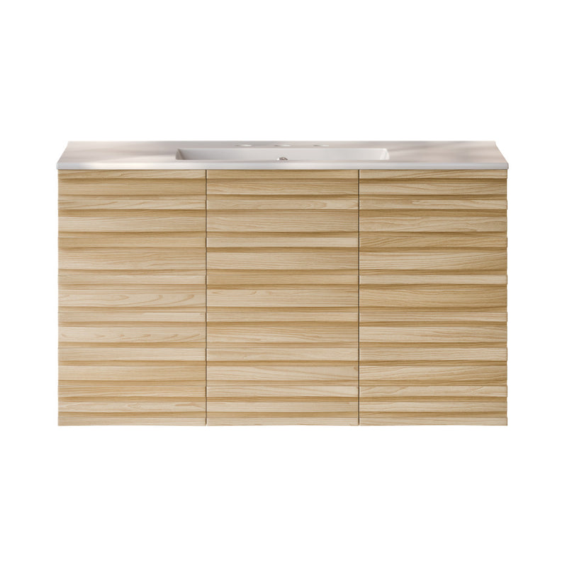 Cascade 36" Wall-Mounted Bathroom Vanity in Natural Oak with 3-Hole Widespread Sink Top