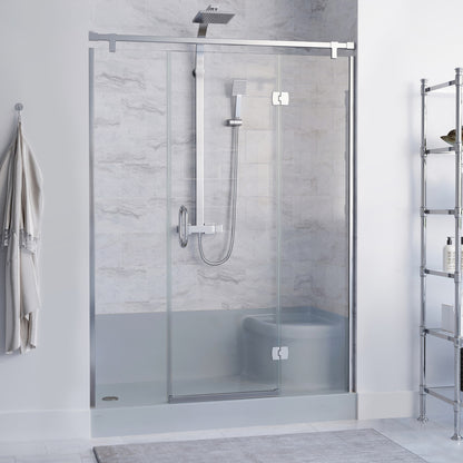 Aquatique 60" x 32" Single Threshold Shower Base With Left Hand Drain and Integral Right Hand Seat in Gray