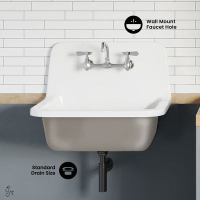 Loire 22" Cast Iron Rectangle Wall-Mounted Sink in Glossy Taupe