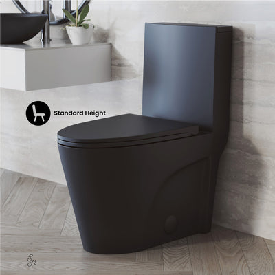 St. Tropez One-Piece Elongated Toilet Left Side Vortex Flush Handle in Matte Black 1.28 gpf