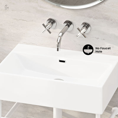 Claire 24" Rectangle Zero Hole Console Sink with Matte White Legs