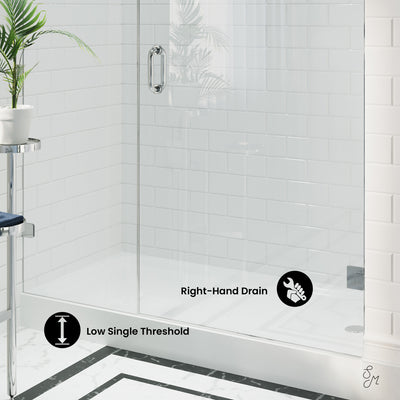 Voltaire 60" x 32" Acrylic White, Single-Threshold, Right-Hand Drain, Shower Base