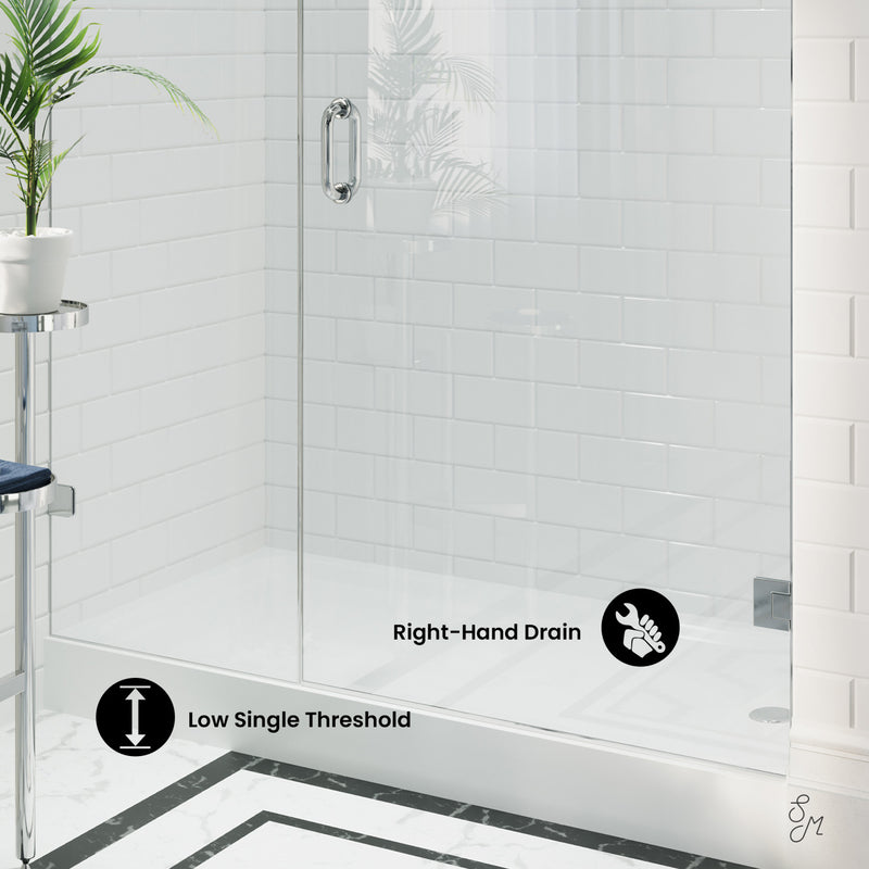 Voltaire 60" x 32" Acrylic White, Single-Threshold, Right-Hand Drain, Shower Base