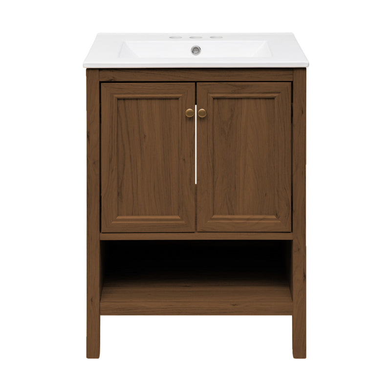 Château 24" Freestanding Bathroom Vanity in Brown Oak with 3-Hole Centerset Sink Top