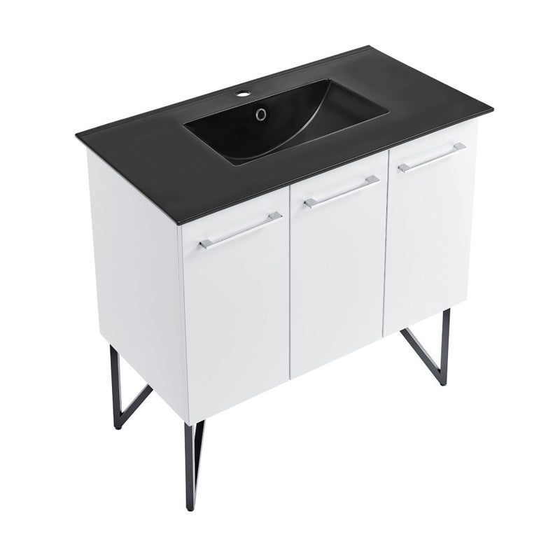 Annecy 36 in. White Bathroom Vanity With Black Ceramic Sink Top