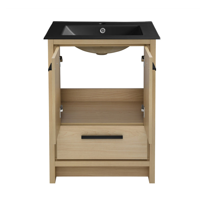 Virage 24 in. Brown Oak Bathroom Vanity With Black Ceramic Sink Top