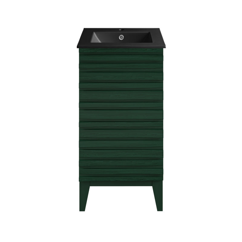 Cascade 18" Freestanding Bathroom Vanity in Green Oak with Black Sink Top