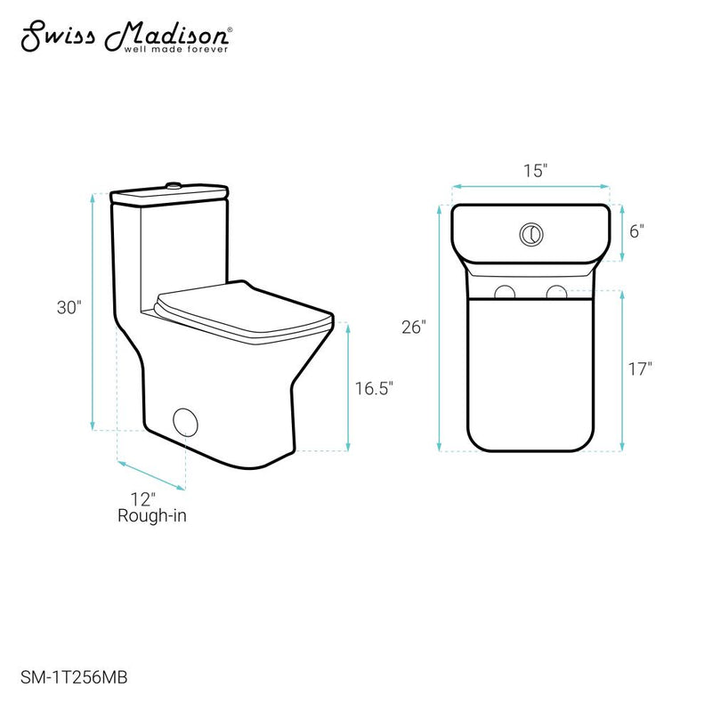 Carre One-Piece Square Toilet Dual-Flush in Matte Black 1.1/1.6 gpf