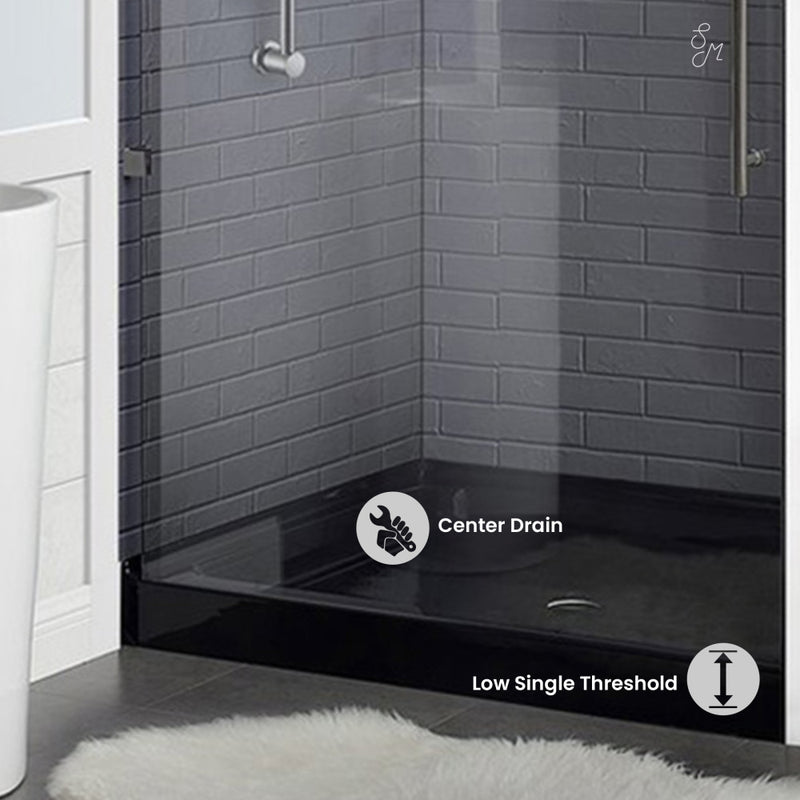 Voltaire 36" x 36" Acrylic Black, Single-Threshold, Center Drain, Shower Base