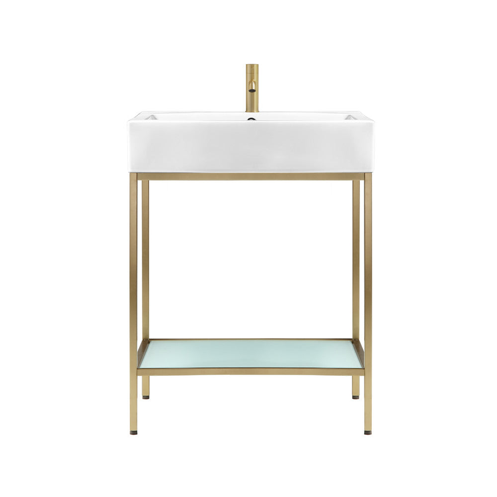 Pierre 24 Single, Freestanding, Open Shelf, Gold Metal Frame Bathroom Vanity