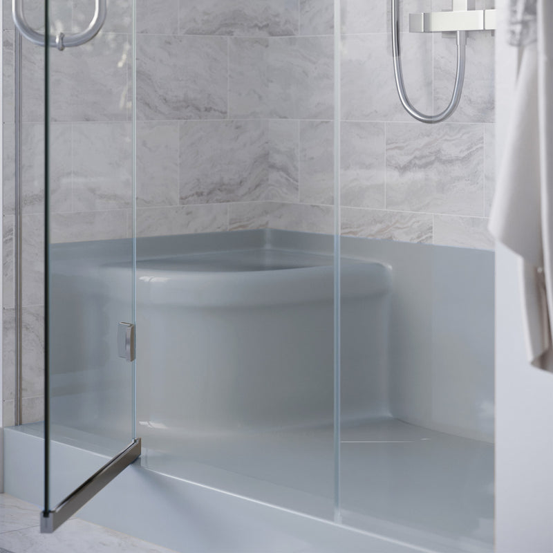 Aquatique 60" x 32" Single Threshold Shower Base With Right Hand Drain and Integral Left Hand Seat in Gray