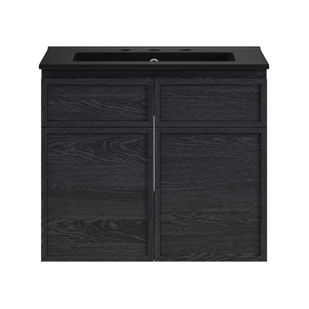 St. Tropez 24" Wall-Mounted Bathroom Vanity in Black Oak with Black 3-Hole Widespread Sink Top