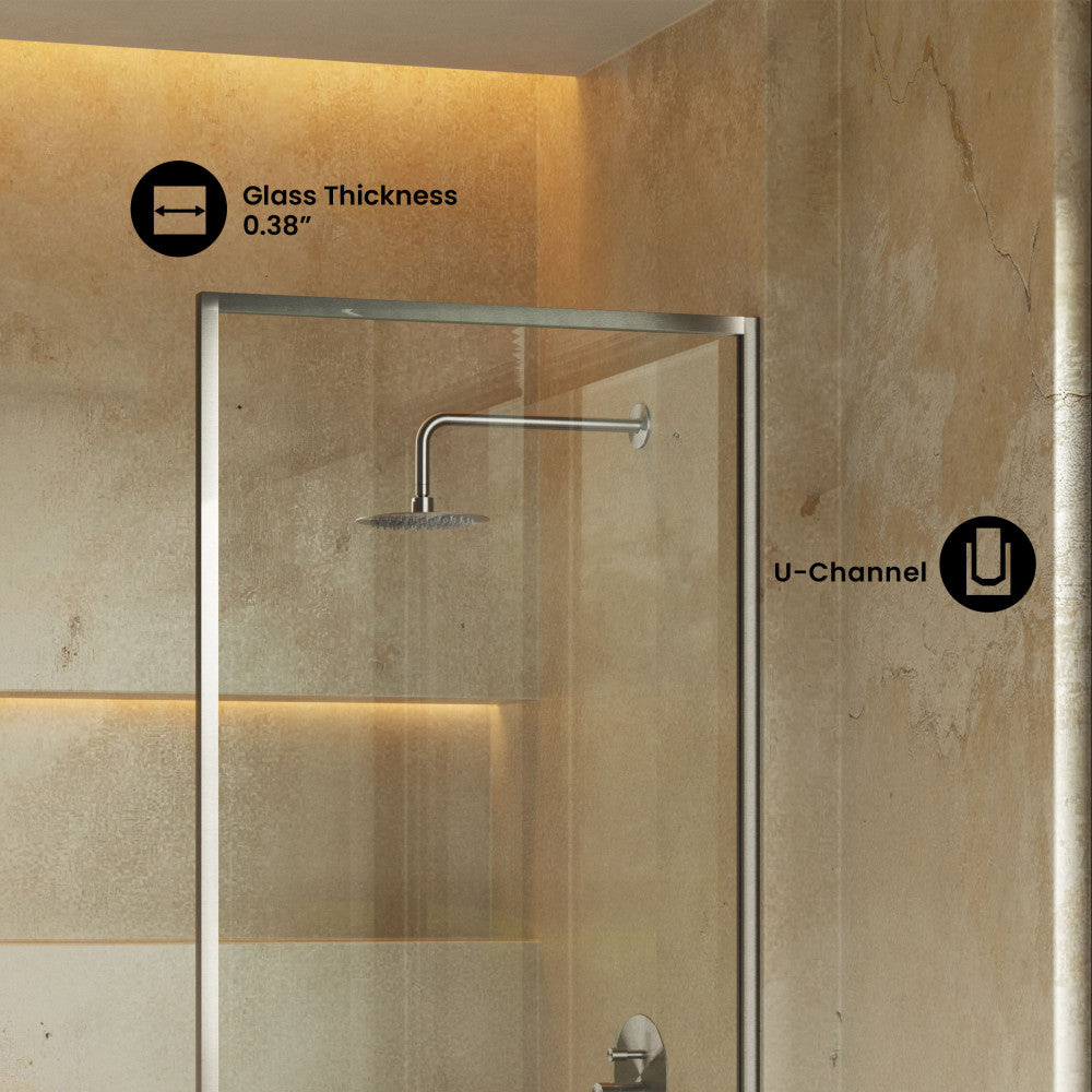 Pierre 34 x 58 Framed Fixed 3/8 in. (10mm) Clear Tempered Glass Tub Door with Nickel Brushed Frame