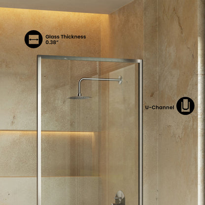 Pierre 34 x 58 Framed Fixed 3/8 in. (10mm) Clear Tempered Glass Tub Door with Nickel Brushed Frame