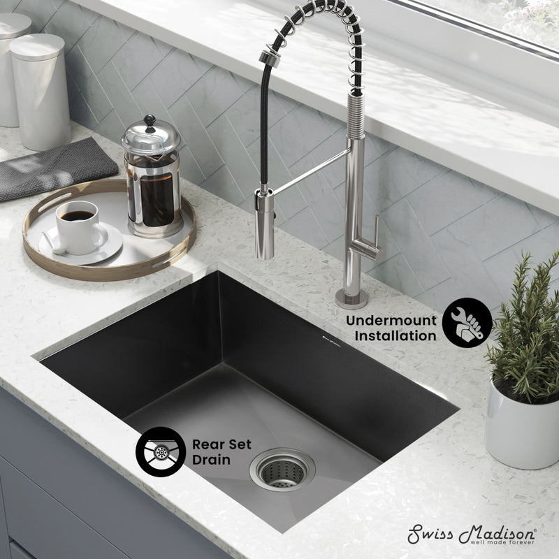 Tourner 27 x 19 Stainless Steel, Single Basin, Undermount Kitchen Sink in Black