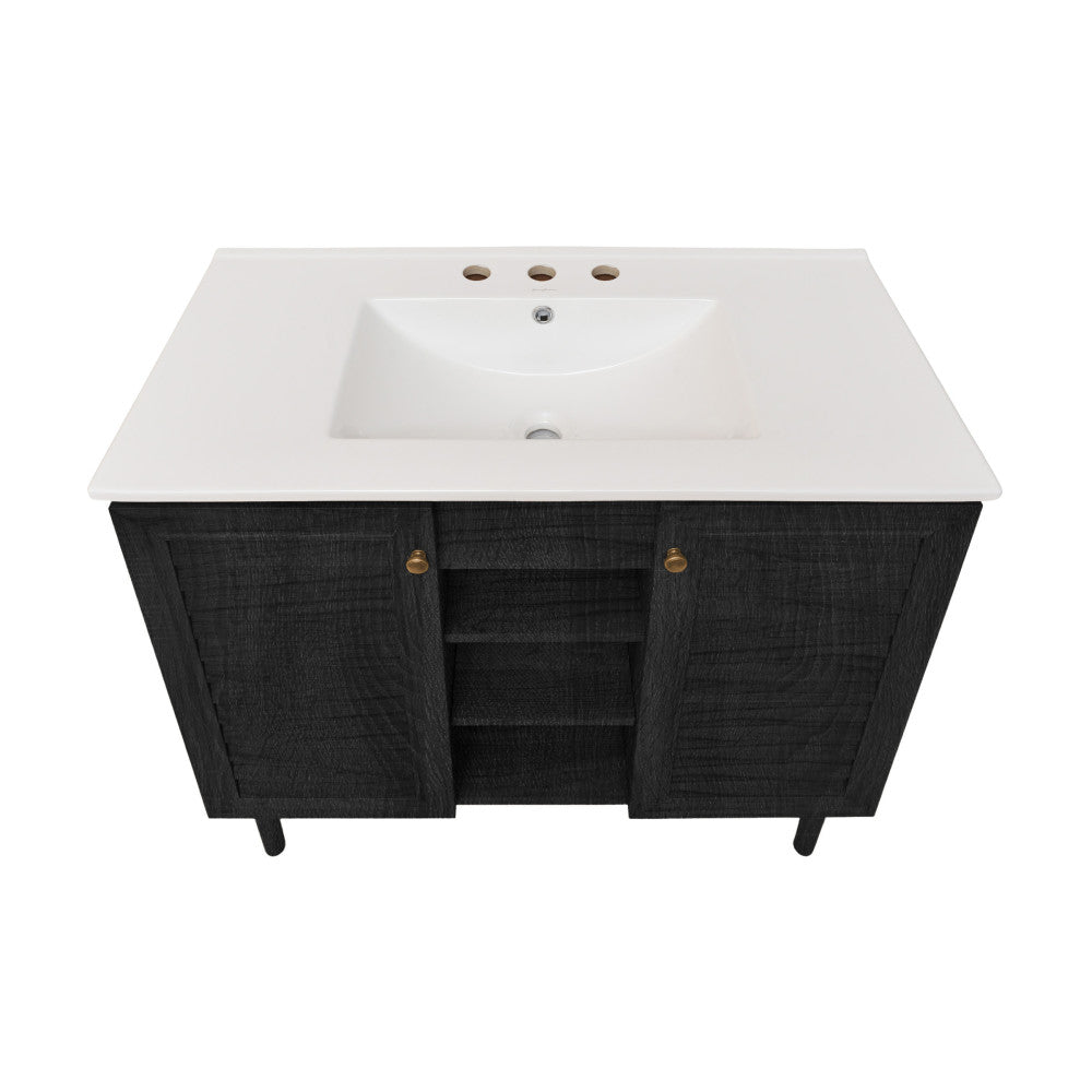 Bron 36" Freestanding Bathroom Vanity in Black Oak with 3-Hole Widespread Sink Top