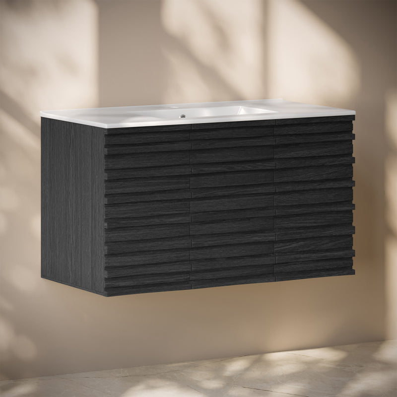 Cascade 36" Wall-Mounted Bathroom Vanity in Black Oak with Sink Top