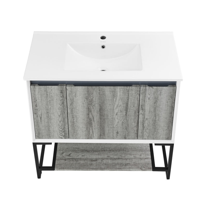 Marseille 36" Freestanding Bathroom Vanity in Gray Oak with Sink Top