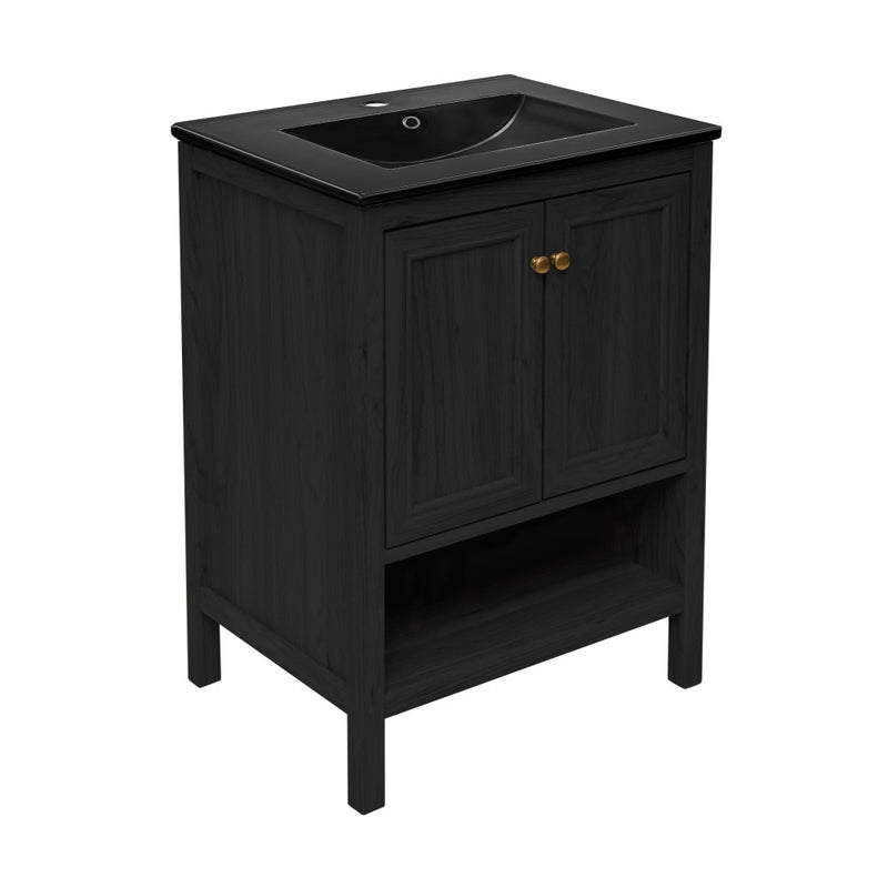 Château 24" Freestanding Bathroom Vanity in Black Oak with Black Sink Top