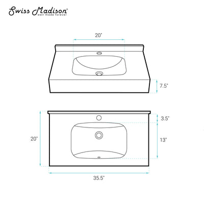 Avancer 36'' Wall Mount Sink In Storm Grey