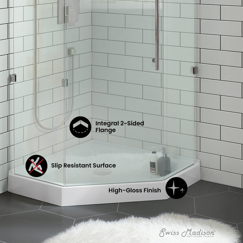 Voltaire 36" x 36" Acrylic White, Single-Threshold, Center Drain, Neo-angle Shower Base