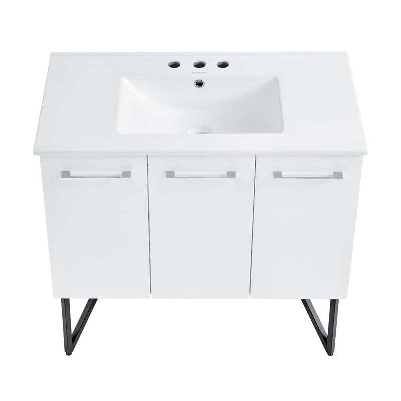 Annecy 36 in. White Bathroom Vanity With White, 3-Hole Ceramic Sink Top