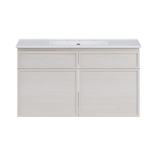 St. Tropez 36" Wall-Mounted Bathroom Vanity in White Oak with 3-Hole Widespread Sink Top