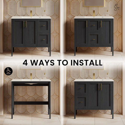 Forme 36" Modular Freestanding Bathroom Vanity with Sink Top in Black Oak